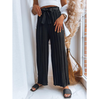 Črne plisirane hlače z zavezovanjem v pasu