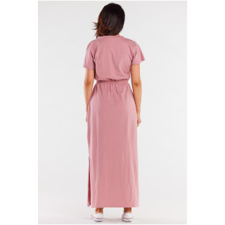 Ženska roza maxi obleka s kratkimi rokavi
