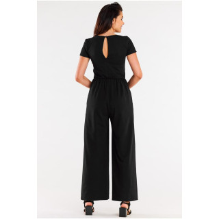 Ženski črn kombinezon s širokimi hlačami
