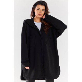 Črn ženski oversized pulover s kapuco