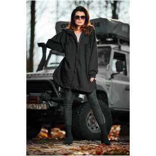 Črn ženski oversized pulover s kapuco