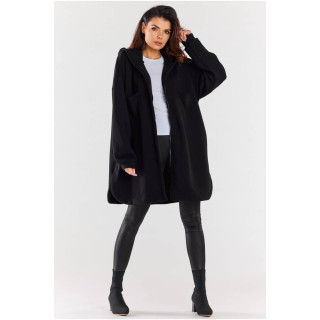 Črn ženski oversized pulover s kapuco