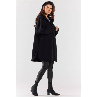 Črn ženski oversized pulover s kapuco