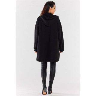 Črn ženski oversized pulover s kapuco