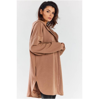 Ženski bež oversize pulover s kapuco