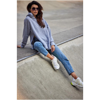 Asimetričen siv pulover z razporki