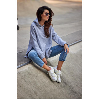 Asimetričen siv pulover z razporki