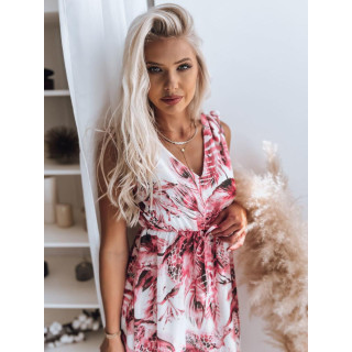 Cvetlična bela obleka z v-izrezom