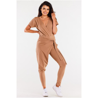 Bež ženski kombinezon z asimetričnimi zavezami