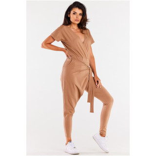 Bež ženski kombinezon z asimetričnimi zavezami