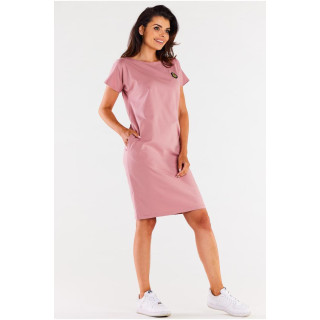 Roza poletna obleka s kratkimi rokavi