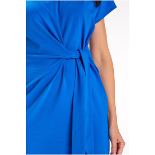 Modra midi obleka z asimetričnimi zavezami