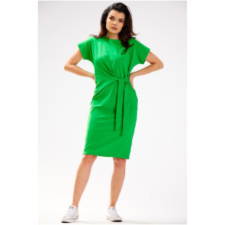 Ženska zelena obleka z asimetričnim zavezovanjem