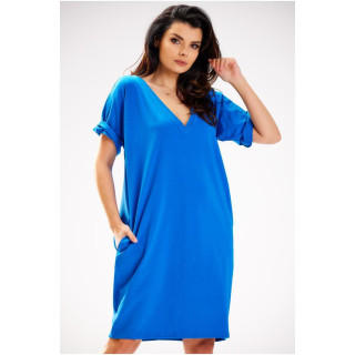 Modra oversize obleka z V-izrezom