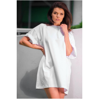 Bela ženska obleka s širokim izrezom