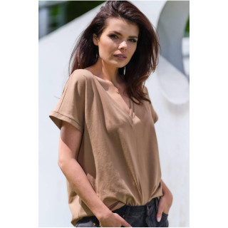 Ohlapna bež majica z v-izrezom