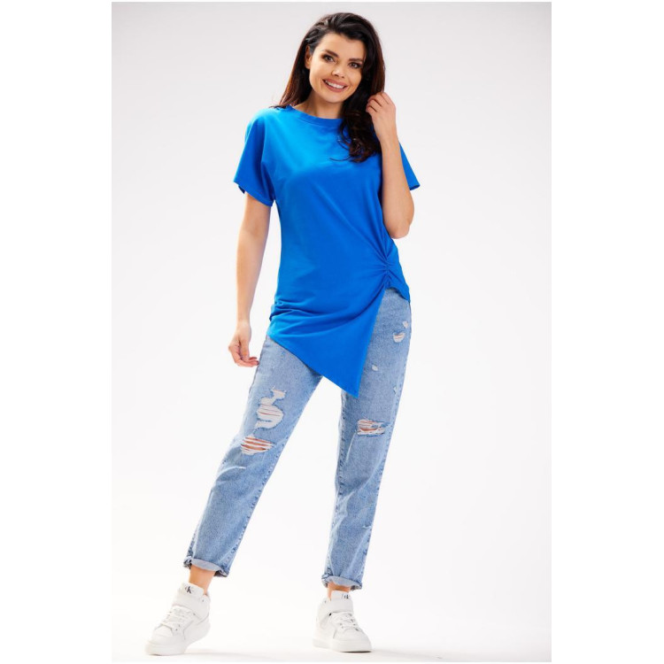 Modra asimetrična majica s kratkimi rokavi