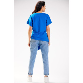 Modra asimetrična majica s kratkimi rokavi