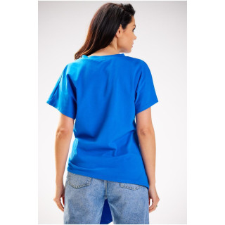 Modra asimetrična majica s kratkimi rokavi