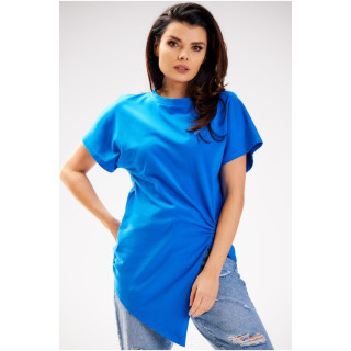 Modra asimetrična majica s kratkimi rokavi
