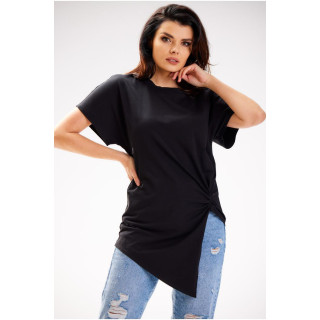 Asimetrična črna majica s kratkimi rokavi