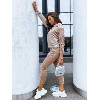 Ženski komplet iz velurja v bež barvi