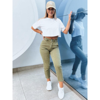 Zelene hlače MOM FIT z elastiko v pasu