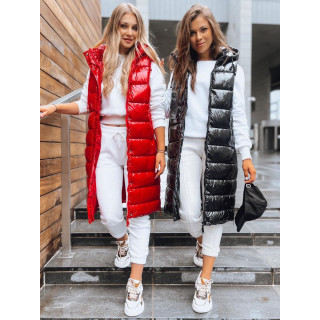 Ženski dolg svetleč brezrokavnik v črni barvi