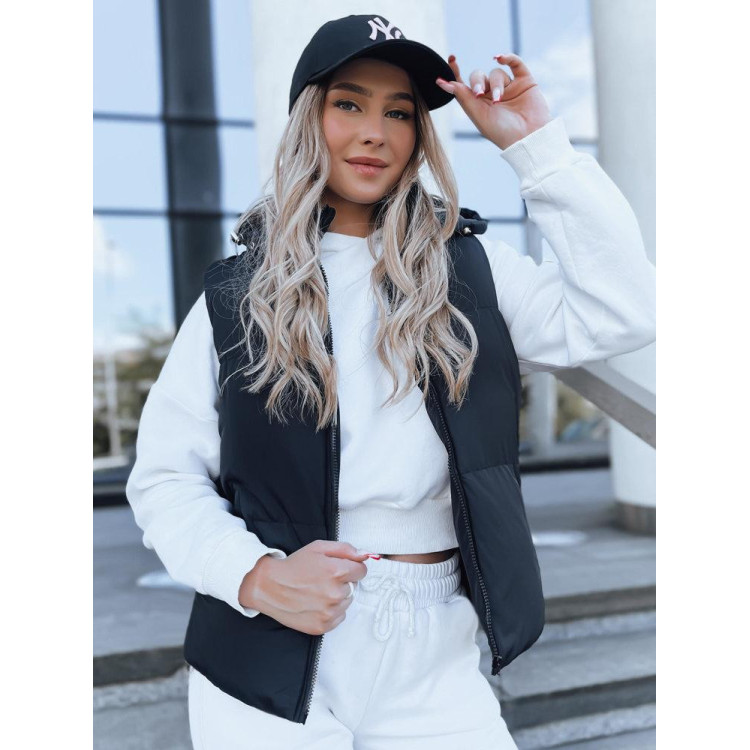 Ženski črn brezrokavnik s kapuco