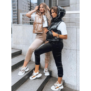 Temno bež kratek brezrokavnik s kapuco