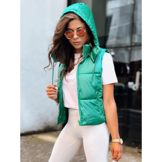 Ženski športni brezrokavnik zelene barve s kapuco