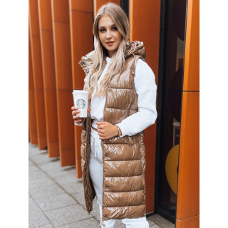 Dolg ženski svetleči rjav telovnik