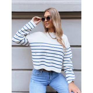 Ženski črtast pulover s srčki
