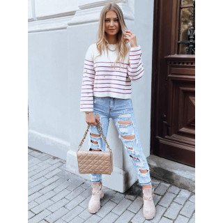 Črtast ženski pulover s srčki