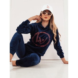 Temno moder komplet iz velurja s potiskom