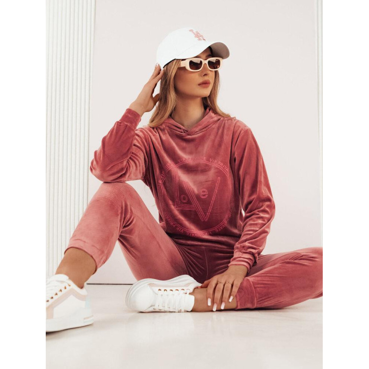 Ženski roza velur komplet s potiskom