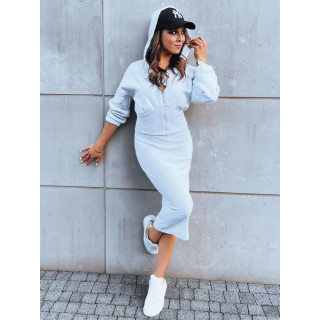 Ženski komplet obleke in jopice v sivi barvi