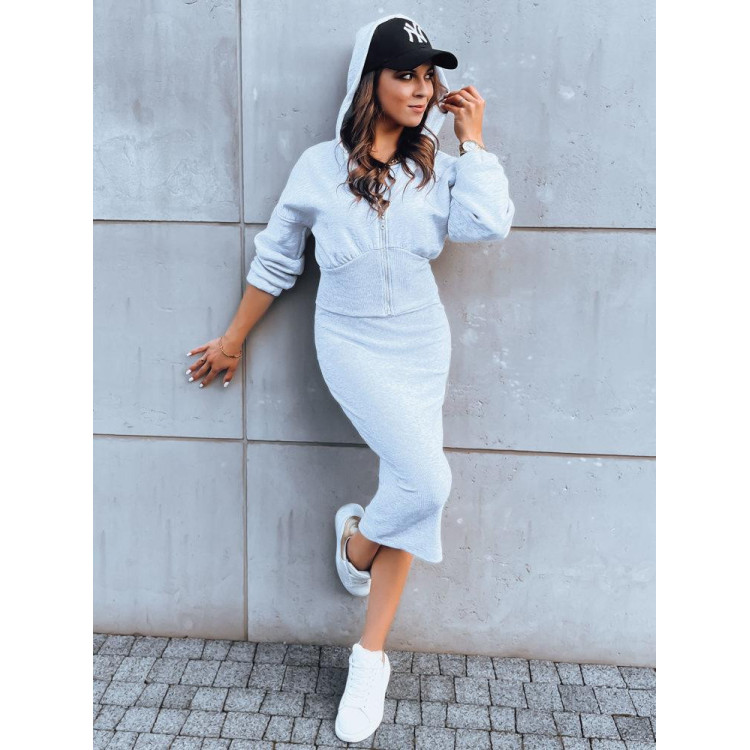 Ženski komplet obleke in jopice v sivi barvi