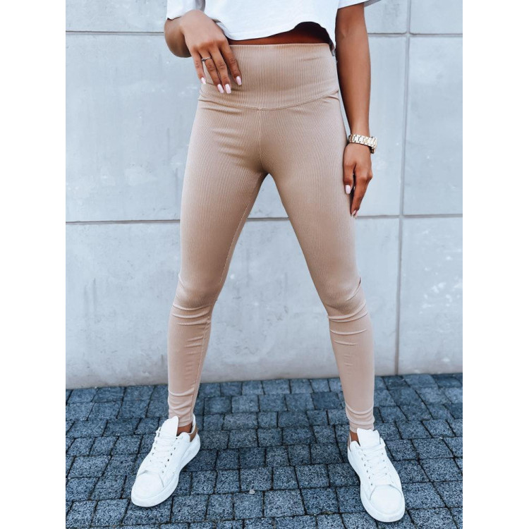 Bež rebraste pajkice z visokim pasom