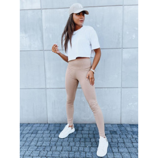 Bež rebraste pajkice z visokim pasom