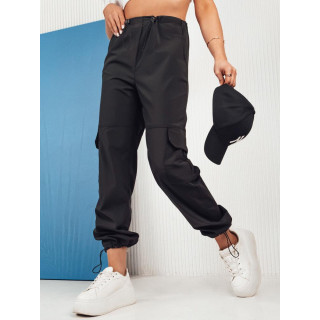 Črne padalske hlače z visokim pasom