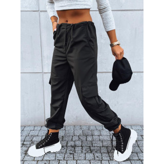 Črne padalske hlače z visokim pasom