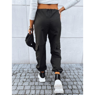 Črne padalske hlače z visokim pasom