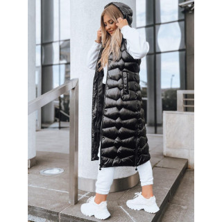 Črn dolg svetleč brezrokavnik s šivi