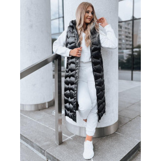 Črn dolg svetleč brezrokavnik s šivi