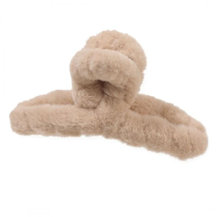 Krznena sponka za lase krem barve