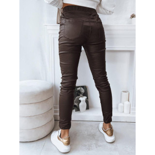 Temno rjave ženske hlače z elastiko v pasu