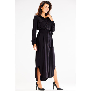 Srajčna maksi obleka v črni barvi