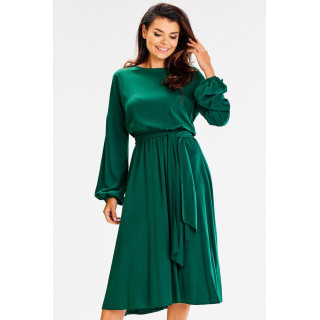 Ženska ohlapna zelena obleka s širokim trakom