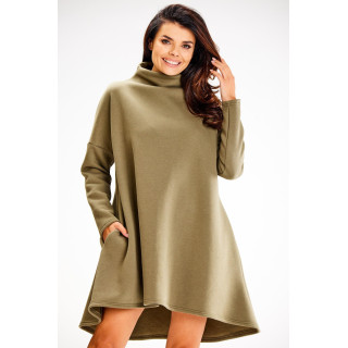 Ženska ohlapna kaki obleka z želvo